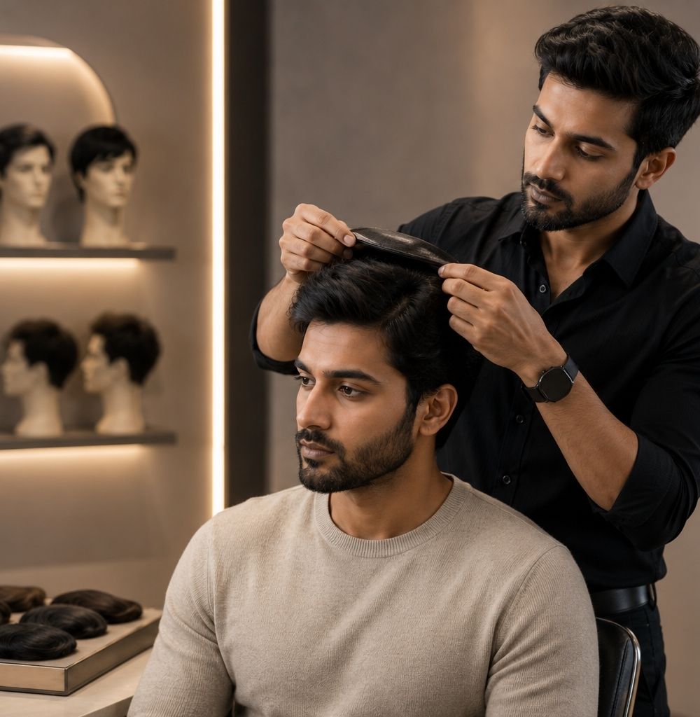 Indian client receiving premium human hair care